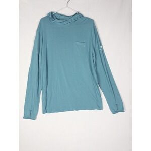 Free Fly Pullover Womens L Blue Hooded YMCA Printed Solid Bamboo Logo